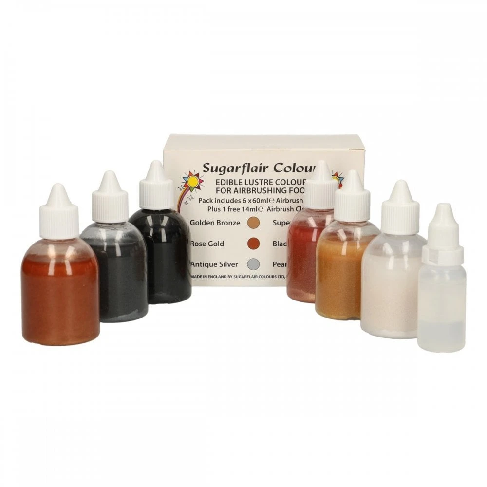 Sugarflair Airbrush Lustre Colour Collection - Set Of 6 Colours 3 Sugarflair Airbrush Lustre Colour Collection - Set Of 6 Colours