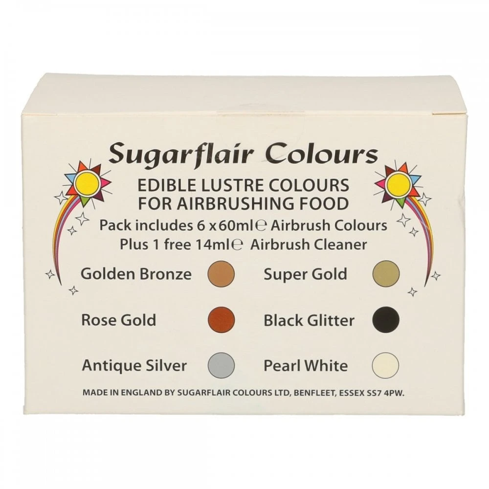 Sugarflair Airbrush Lustre Colour Collection - Set Of 6 Colours 4 Sugarflair Airbrush Lustre Colour Collection - Set Of 6 Colours - Image 2